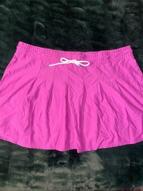 No Boundaries Bright Pink Pleated Skater Skirt with White Drawstring